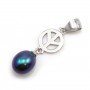 Peace love pendant 8mm 925 silver for half-drilled pearl x 1pc