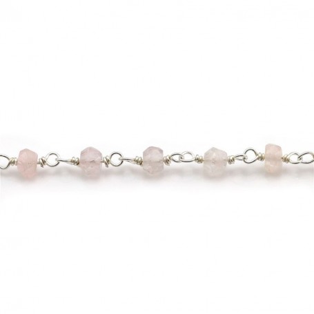 Silver Chain with Rose Quartz of 3-4mm x 20cm 