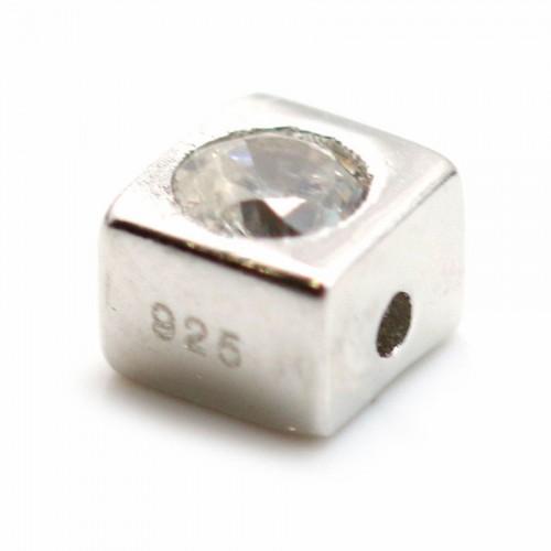 925 silver square spacer with zirconium 4mm x 1pc