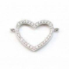 Intercalaire coeur en argent 925 & zirconium avec 2 anneaux, 15x23mm x 1pc 