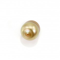 South Sea pearl, fully drilled, champagne, olive/irregular, 9.5-10mm x 1pc