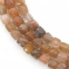 Multicoloured Moonstones in the shape of a faceted cube, 4-4.5mm x 38cm
