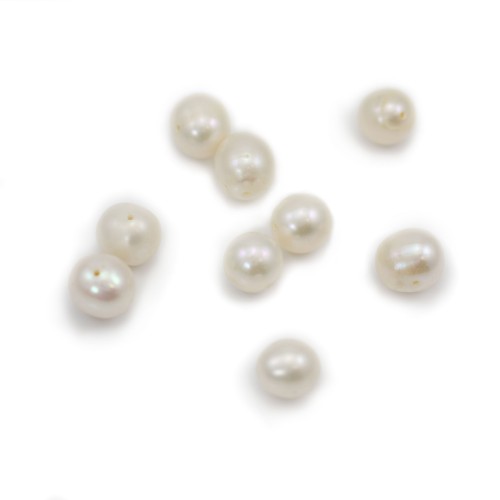 Perles de culture d'eau douce, blanche, ronde, 8x9mm x 2pcs