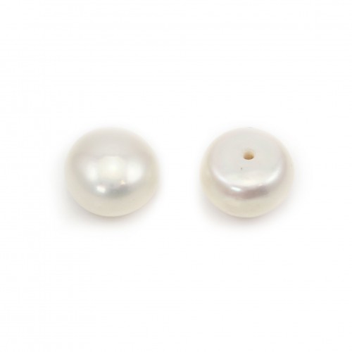 Perlas cultivadas de agua dulce, semiperforadas, blancas, botón, 9-10mm x 2pcs