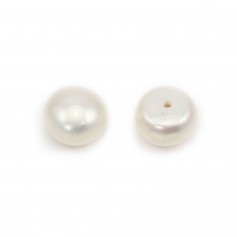 Perlas cultivadas de agua dulce, semiperforadas, blancas, botón, 9-10mm x 2pcs
