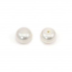 Perles de culture d'eau douce, semi-percée, blanche, bouton, 8.5-9mm x 2pcs