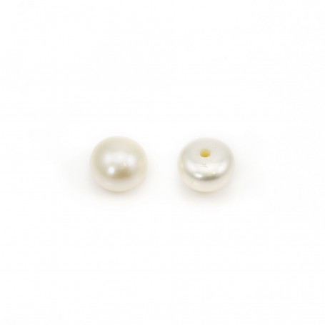 Perle de culture d'eau douce half-percée, blanche, bouton, 5.5-6mm x 4pcs