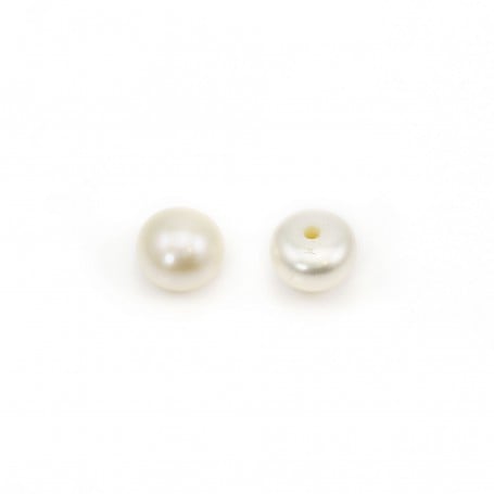 Perles de culture d'eau douce, semi-percée, blanche, bouton, 5.5-6mm x 4pcs