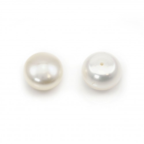 Perlas cultivadas de agua dulce, semiperforadas, blancas, botón, 10.5-11mm x 2pcs
