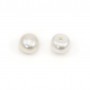 Freshwater cultured pearls, half drilledwhite, button, 6-7mm x 2pcs
