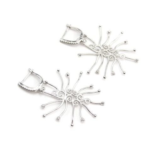 Earring in Sterling Silver 925 Rhodium & Zirconium, for baroque pearls x 2pcs