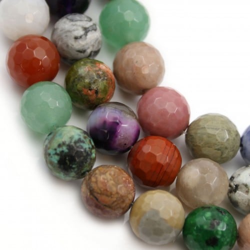 Mix of stones, in faceted round shape, 10mm x 40cm