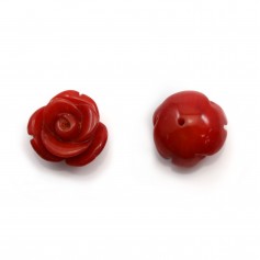 Red tinted half-drilled sea bamboo flower 12mm x 1pc
