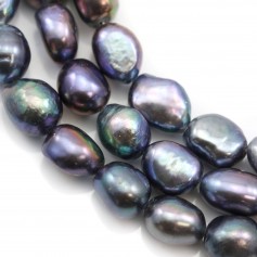 Perle coltivate d'acqua dolce, blu scuro, barocche, 9-10 mm x 36 cm
