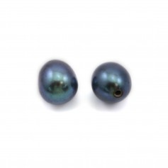 Freshwater cultured pearls, semi-perforated, dark blue, oval, 6-6.5mm x 2pcs