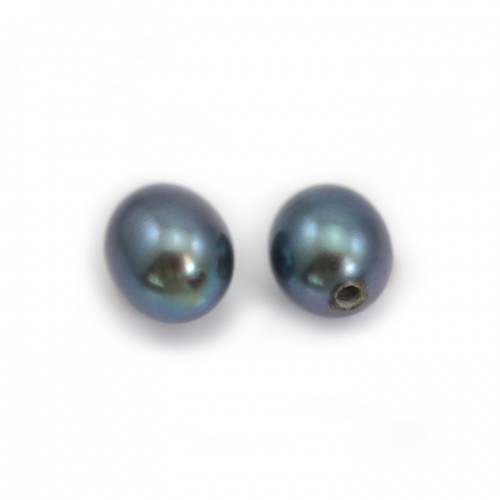 Perle coltivate d'acqua dolce, semi-perforate, blu scuro, ovali, 4-4,5 mm x 2 pz
