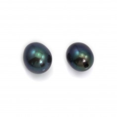 Perlas cultivadas de agua dulce, semiperforadas, azul oscuro, ovaladas, 7-7.5mm x 2pcs