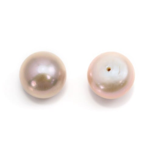 Perle coltivate d'acqua dolce, semi-perforate, viola, a bottone, 10,5-11 mm x 2 pz