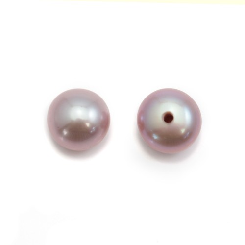 Perle coltivate d'acqua dolce, semi-perforate, viola, a bottone, 6-6,5 mm x 4 pz