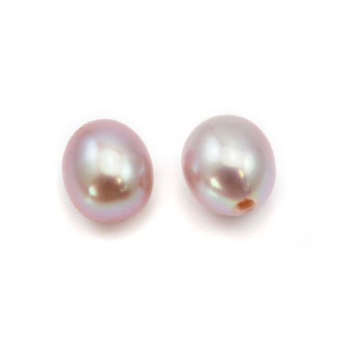 Perles de culture d'eau douce, semi-percée, mauve, ovale, 4-4.5mm x 2pcs