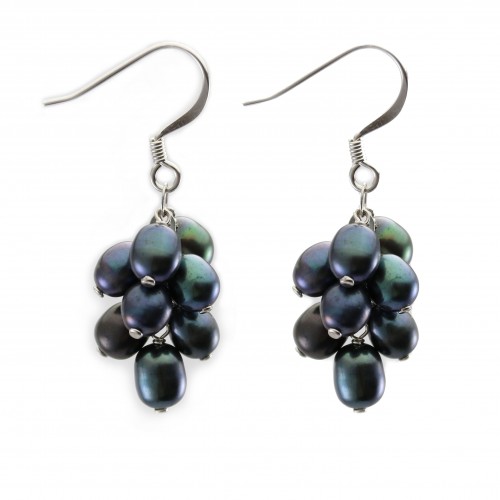 Earring silver 925 black pearl freshwater in grape shape X 2pcs