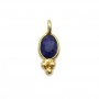 Oval sapphire on gold gilt color treated stone charm on gold gilt silver 4x11mm x 2pcs