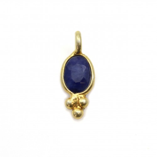 Oval sapphire on gold plated color treated stone charm on gold plated silver 4*11mm x 2pcs