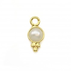 Round Freshwater Pearl Charm on Silver Gold 5x11mm x 1pc