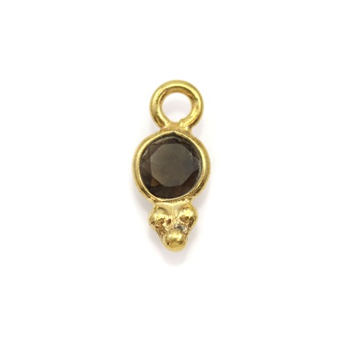 Round faceted smoked topaz charm on gold plated silver 5*11mm x 1pc