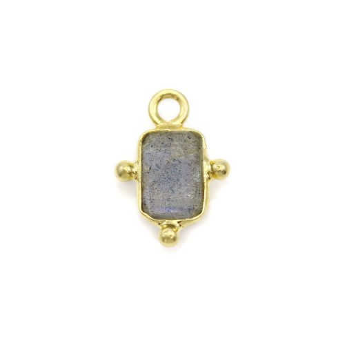 Rectangle Labradorite charm on gold plated silver 5*7mm x 1pc