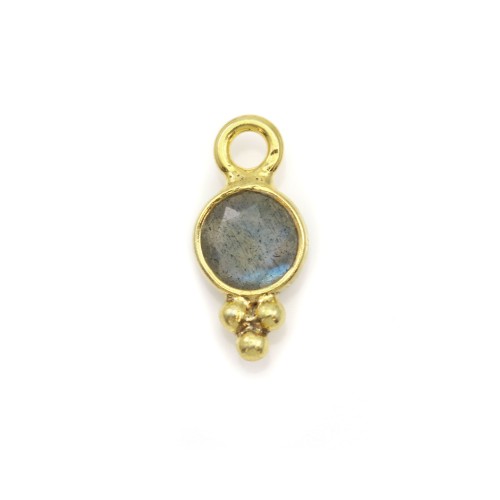 Round faceted Labradorite charm on gold gilt silver 5mm x 2pcs