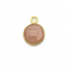 Pierre de lune orange ronde facettée sertie sur argent 925 doré à l'or fin 9mm x 1pc