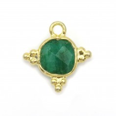Faceted square emerald treated stone charm with on golden silver 7mm x 1pc