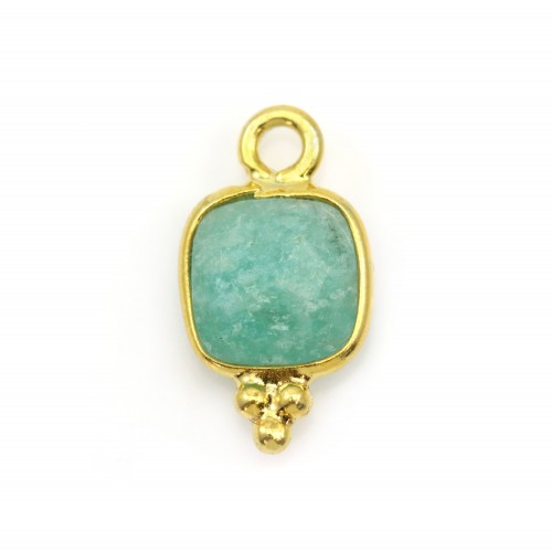 Square faceted on gold gilt Amazonite charm on turquoise and gold 7mm x 1pc