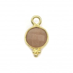 Round faceted orange moonstone charm on gold gilt silver 7mm x 1pc
