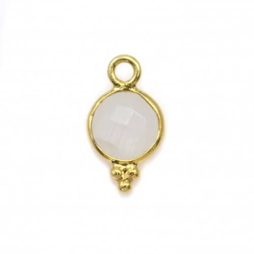 Round faceted moonstone charm on gold plated silver 7mm x 1pc 