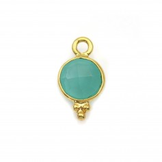 Charm in faceted round Chalcedony on golden silver 7mm x 1pc