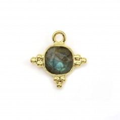 Charm in faceted square Labradorite on golden silver 7mm x 1pc