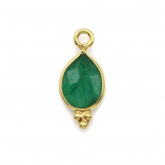 Goccia sfaccettata di smeraldo su charm d'argento 7x15mm x 1pc