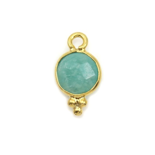 Round faceted Amazonite charm on gold plated silver 7mm x 1pc
