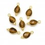 Tiger eye on gold gilt charm faceted drop on silver gilt 7x16mm x 1pc