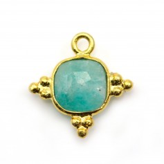 Square faceted Amazonite charm on gold gilt silver 13mm x 1pc
