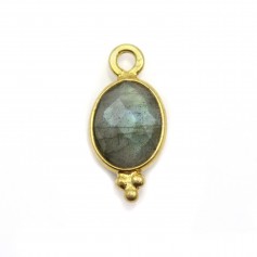 Oval faceted Labradorite charm on gold gilt silver 7*15mm x 1pc