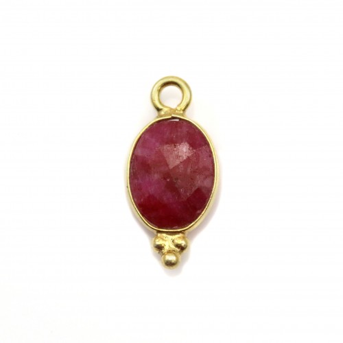 Color treated stone charm ruby oval faceted on silver gilt 7x15mm x 1pc