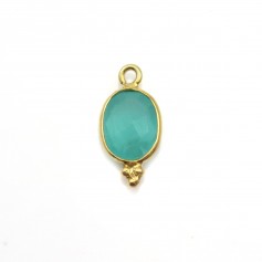 Chalcedony oval faceted charm on gold gilt silver 7x15mm x 1pc