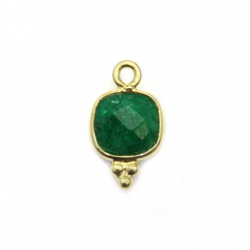 Emerald faceted square treated stone charm on silver gilt 7x13mm x 1pc