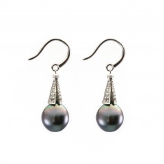 Earring silver 925 rhodium & Tahitian cultured pearls x 2pcs
