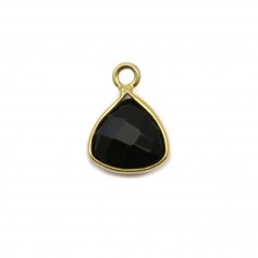 Faceted triangle black agate set in gold-plated silver 9mm x 1pc