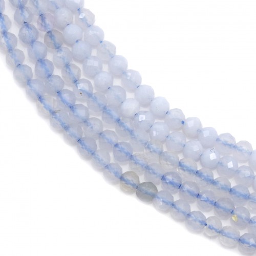 Blue Chalcedony, in round faceted shaped, 2mm x 40cm