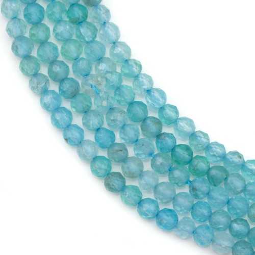 Apatite light blue color, in round faceted shape, 3mm x 40cm